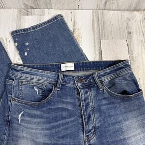 Oliver Logan Mulberry Jeans 30 | Straight | Button Fly Bleach Detail | MSRP $98